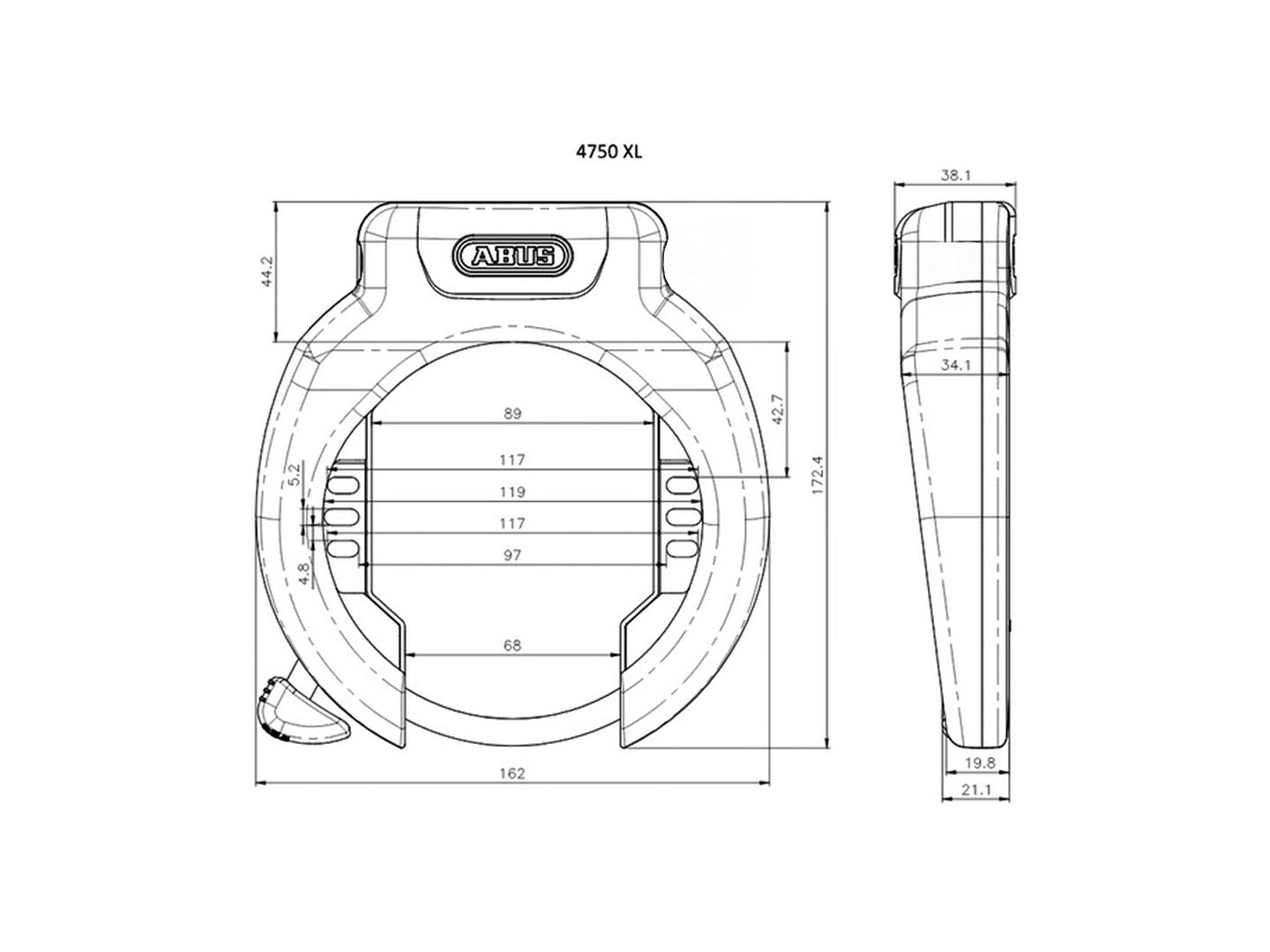 ABUS Ring Lock 4750XL R & RIB Battery Lock BES3 DT3 T82