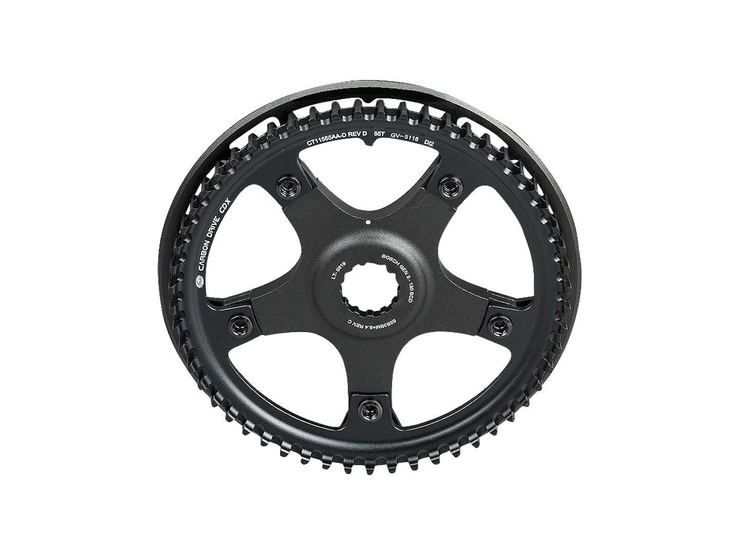 Gates Belt CDX 55T Chainring With Bosch Gen 5 Spider & Bashguard