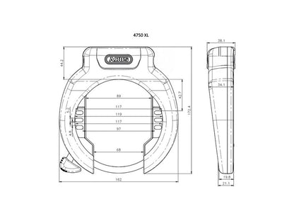 ABUS Ring Lock 4750XL R & RIB Battery Lock BES3 DT3 T82